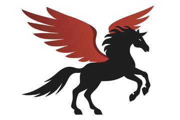 Fototapeta premium Vector art of a black winged unicorn with red wings stands majestically