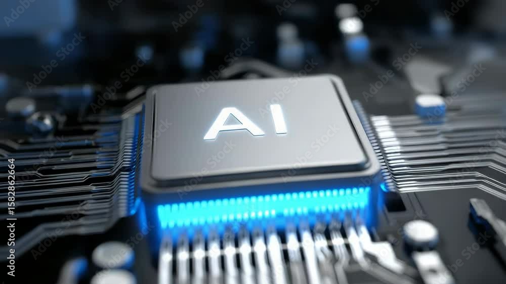 Aufkleber a computer chip with the letters ai on it. the chip is blue and white. concept of technology and inn