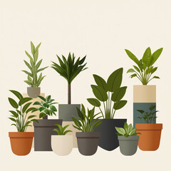 Minimalist Indoor Plant Collection in Modern Pots Illustration