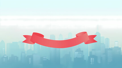 Red Ribbon Over Cityscape
