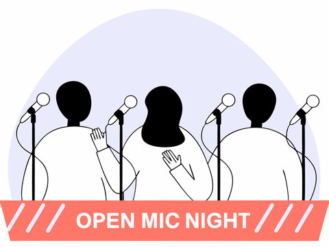Open mic night featuring performers with microphones vector illustration on white background - Powered by Adobe