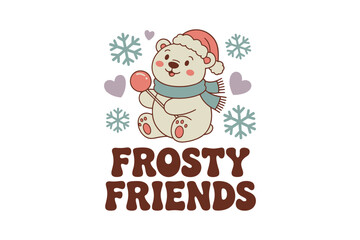 Polar bear with lollipop flat vector pastel colors clipart