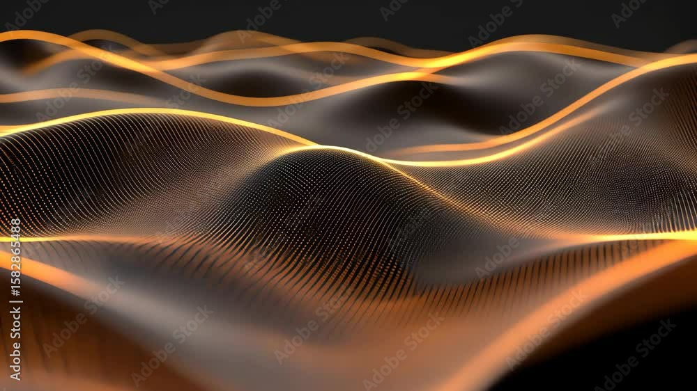 Poster dynamic shapes and luminous lines move fluidly in a captivating display, evoking the essence of soun