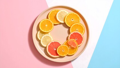 Citrus slices arranged in a circle on a plate