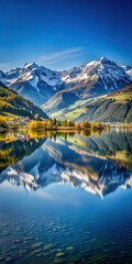 Fototapeta premium Mountain landscape of Zell am See District in Alps with reflection