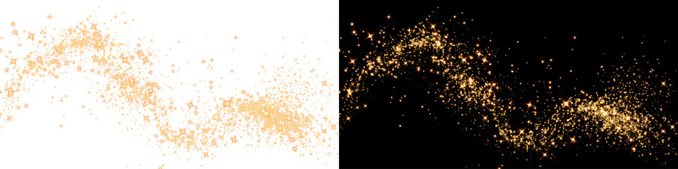 Festive orange sparkle, starburst, and shimmering fireworks on a black background. Glowing particles, warm light, and stardust create a luxurious PNG for holiday and New Year cards	
