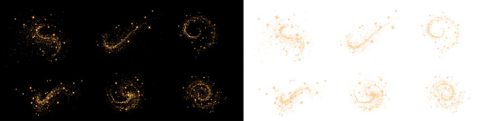 Festive orange sparkle, starburst, and shimmering fireworks on a black background. Glowing particles, warm light, and stardust create a luxurious PNG for holiday and New Year cards	
