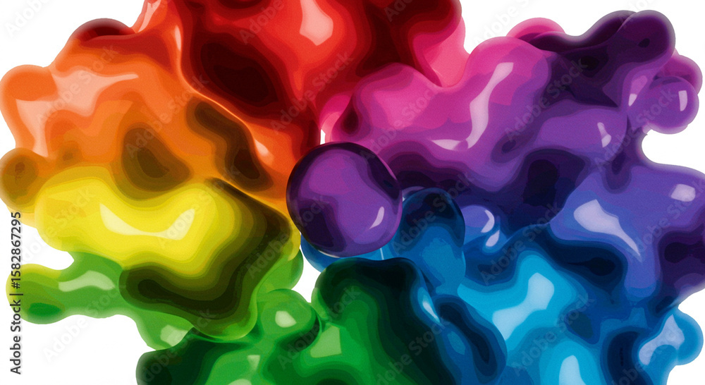 Poster iridescent swirls: a dazzling abstract display of vivid colors and fluid forms against a clean white