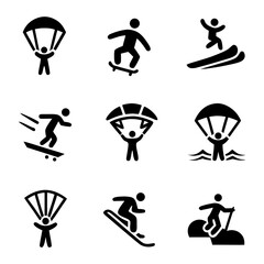 Extreme Sports Vector Set – Skydiving, Surfing, Rock Climbing & Snowboarding in Dynamic Clip Art Pack for Adventure Brands, Events & Apparel