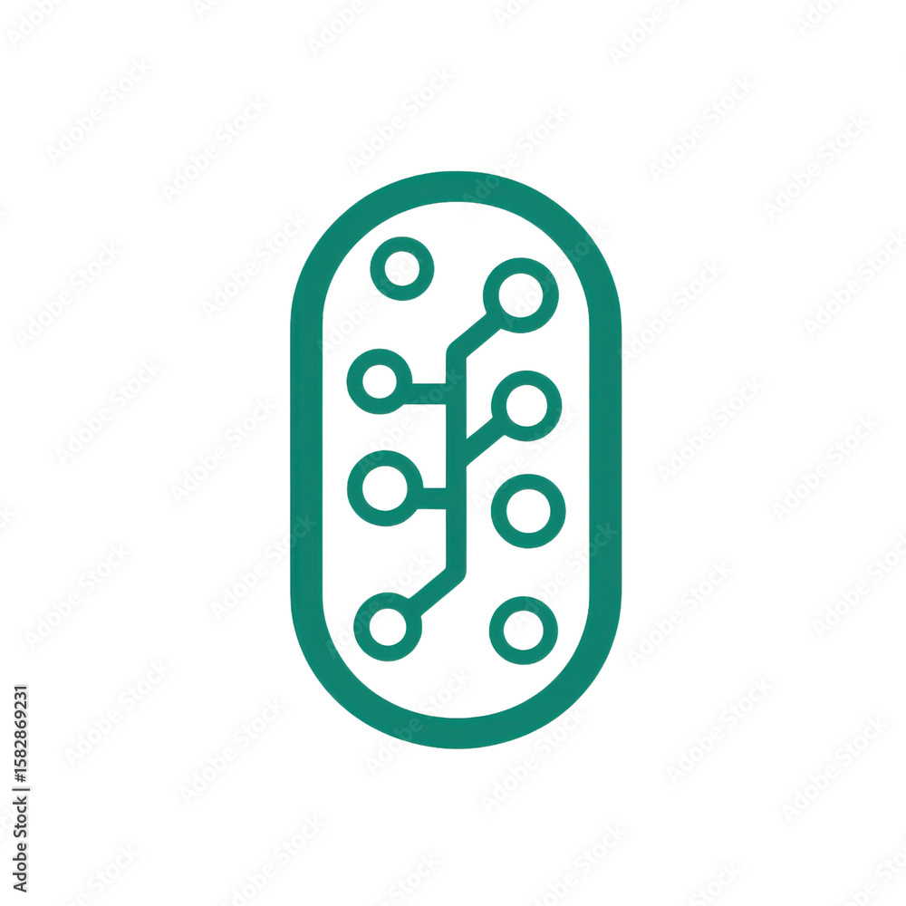 Poster bacteria protect concept. green circuit board icon with rounded edges and connected nodes
