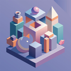 Isometric abstract geometric shapes in pastel gradient colors 3