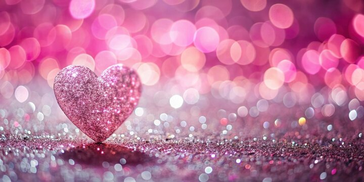 Heart-Shaped Glitter on Pink Background with Bokeh Light Effect
