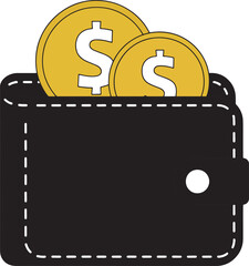 Wallet with Dollar Coins Vector – Finance, Money, and Savings Icon