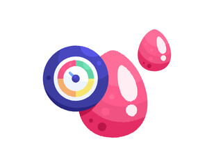 High blood pressure concept. Illustration of a blood drop symbol with a blood pressure meter indicator. Health problem. Symbol. Textured. Flat style design. Asset elements