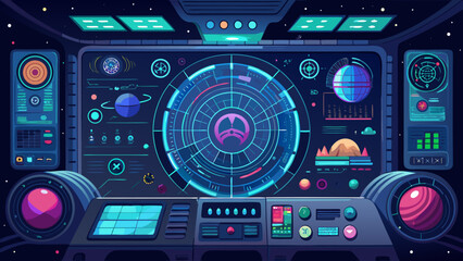 Space Station Dashboard Orbit Data Radar Lines Chrome Blue