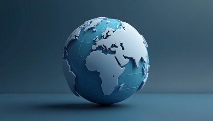 Obraz premium 3D Earth Globe Icon: A stylized three-dimensional representation of the Earth or a globe, showing continents and oceans.