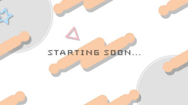 メンフィス模様背景にstarting soonの文字が動くライブ終了画面用ループ動画