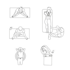 Flat Top View Illustration of Gym Equipment and People Training — Vector Fitness Design Pack