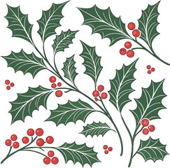 Elegant vintage seamless floral pattern with red berries and holly, perfect for spring nature-inspired decor and textile design