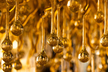Golden Glass Droplets, Abstract Hanging Decor