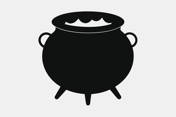 Vector art of a black cauldron with bubbling liquid isolated on white