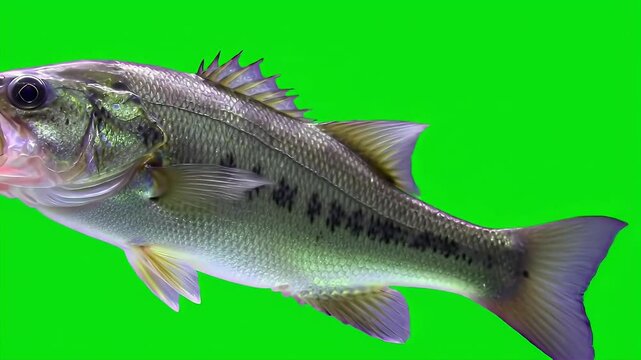 Largemouth Bass Isolated on Green Screen Background