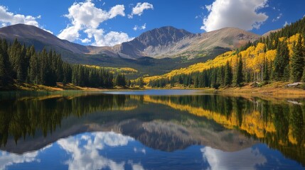 Majestic mountain lake with reflections of the surrounding mountain range