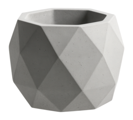 Concrete planter with a geometric design, suitable for a modern rooftop garden in a downtown apartment.