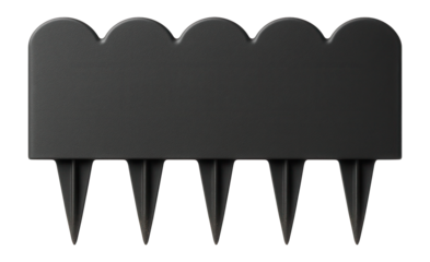 Plastic garden edging with a scalloped design, suitable for defining flower beds in a suburban backyard.