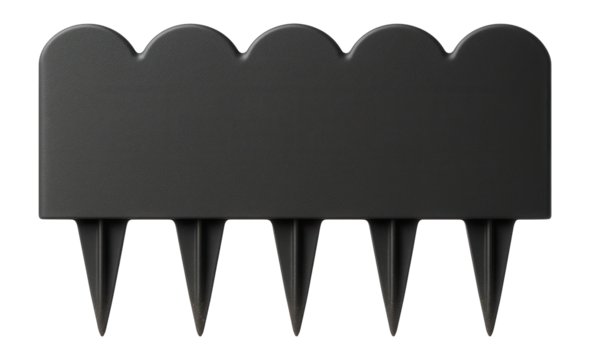 Plastic garden edging with a scalloped design, suitable for defining flower beds in a suburban backyard. - Powered by Adobe