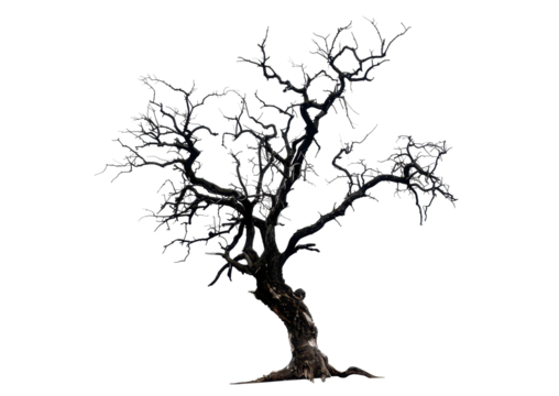 black dead tree isolated on white or transparent png
