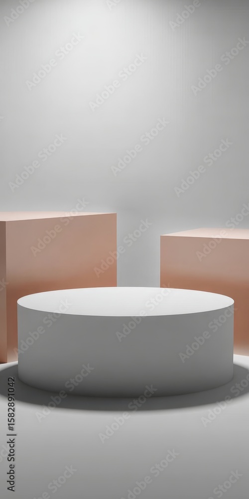 Poster minimalist empty space presentation background with geometric plaster forms and soft lighting