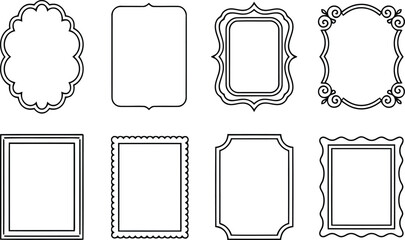 set of decorative picture frames with varied ornate and minimal designs for creative layout, art presentation, or graphic resources