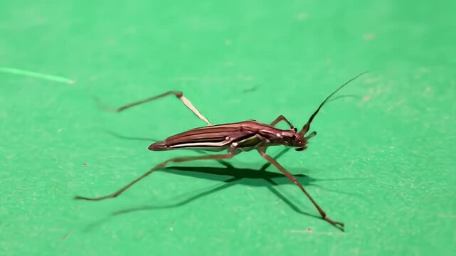Water Strider Close-Up on Green Surface