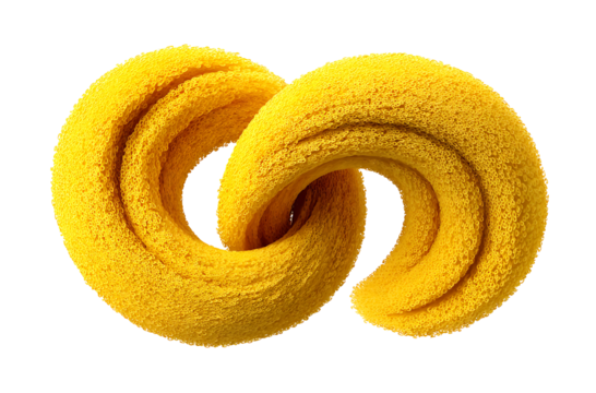 Yellow abstract fluffy spiral. 3d design element isolated on white background.