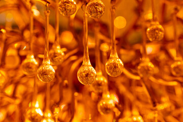 Golden Glass Droplets, Abstract Hanging Decor
