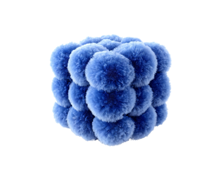 Blue abstract fluffy cube. 3d design element isolated on white background.