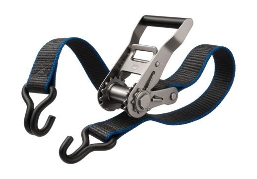 Heavy-duty ratchet strap with reinforced stitching for tying down equipment