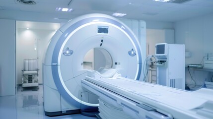 MRI machine in a clean, bright hospital room stock photo --ar 16:9 --raw --v 6 Job ID: 0ec39571-b21a-4dab-b9df-36c06bfc75fc