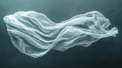 White transparent smooth cloth floating on dark background