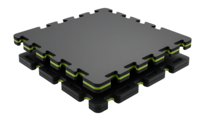 Customizable foam mat tiles with puzzle-like connectivity for workout zones