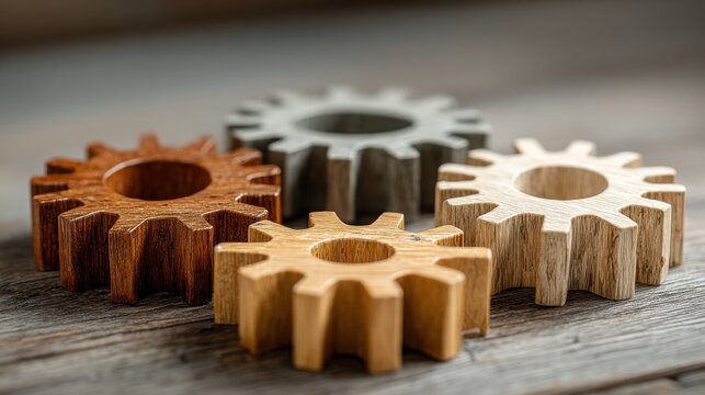 Intricate wooden gears arranged neatly on a table representing the agile workflow loop concept for continuous improvement