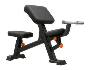 Seated Scott bench with adjustable preacher pad and barbell holder for arm curls