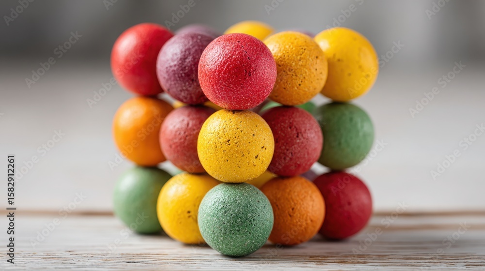 Poster stack of colorful candies forming a playful and creative visual representation of business concept n