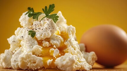 Creamy Ricotta Cheese with Runny Egg Yolk and Parsley
