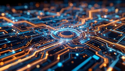 Futuristic Circuit Pattern in Glowing Tech Colors