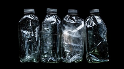 Crumpled Plastic Bottles on Black Background