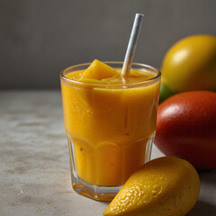 Fresh Mango Juice with Ice and Straw