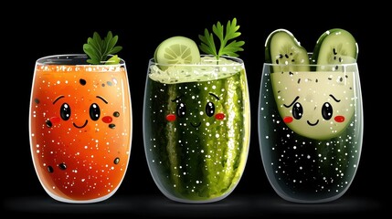 Cute Cartoon Fruit Juice Glasses Orange, Cucumber, and Bunny Shapes