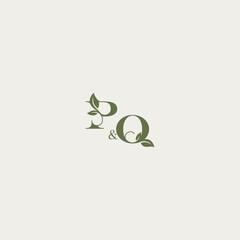 bold initial concept luxury wedding monogram design PQ organic leaf logo letter